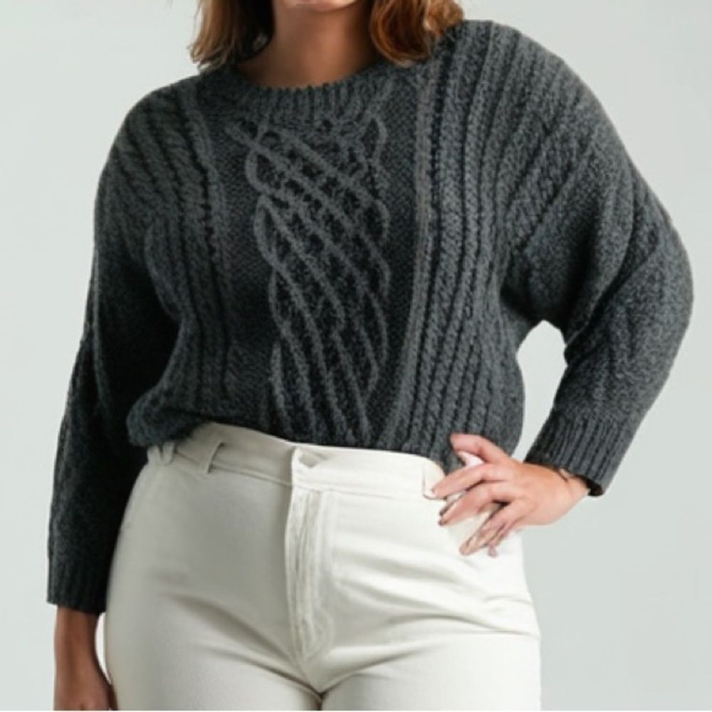 NWT Nordstrom Cali Be Charcoal Gray‎ Cable Knit Crew Neck Sweater - XL/1X